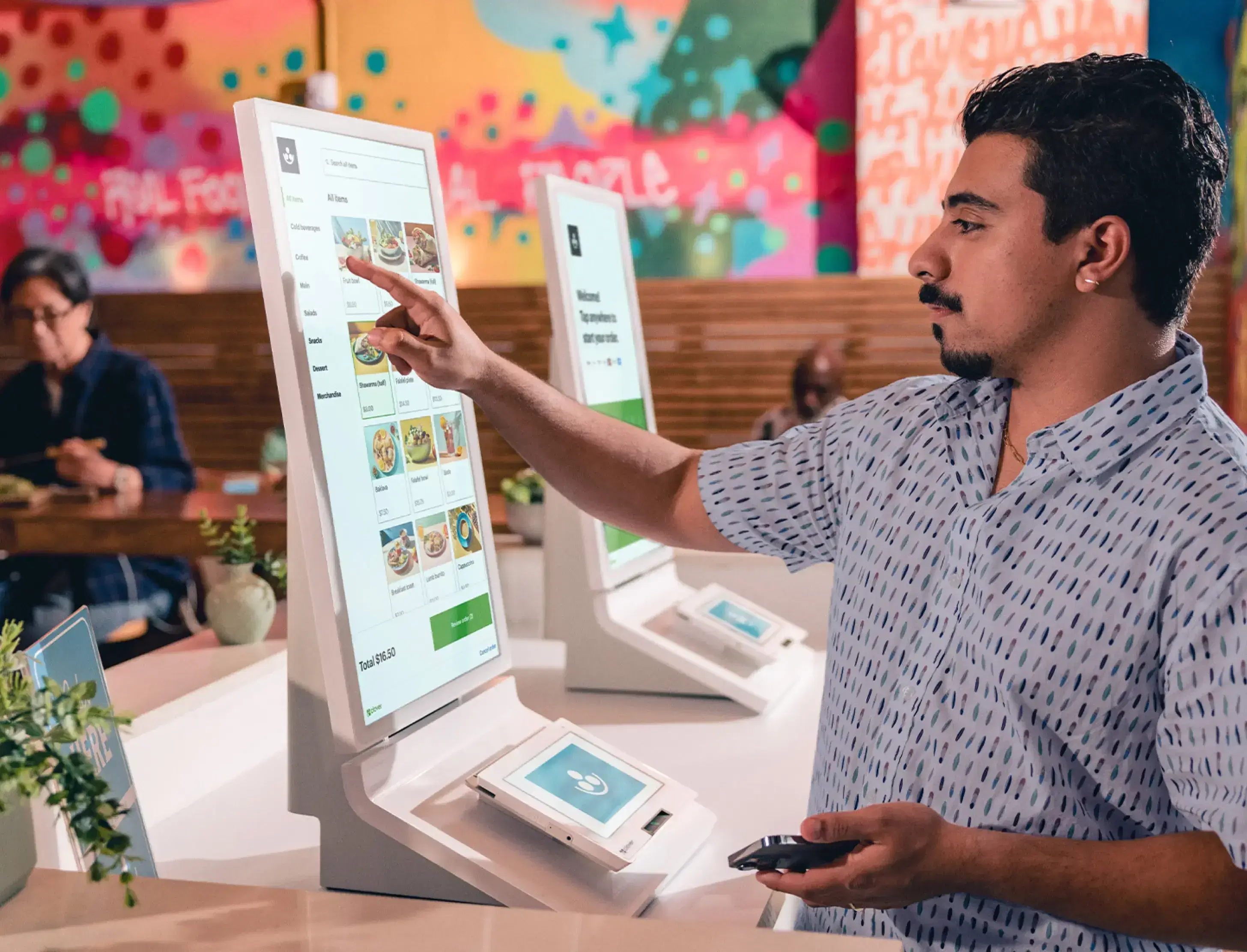 One person using the kiosk